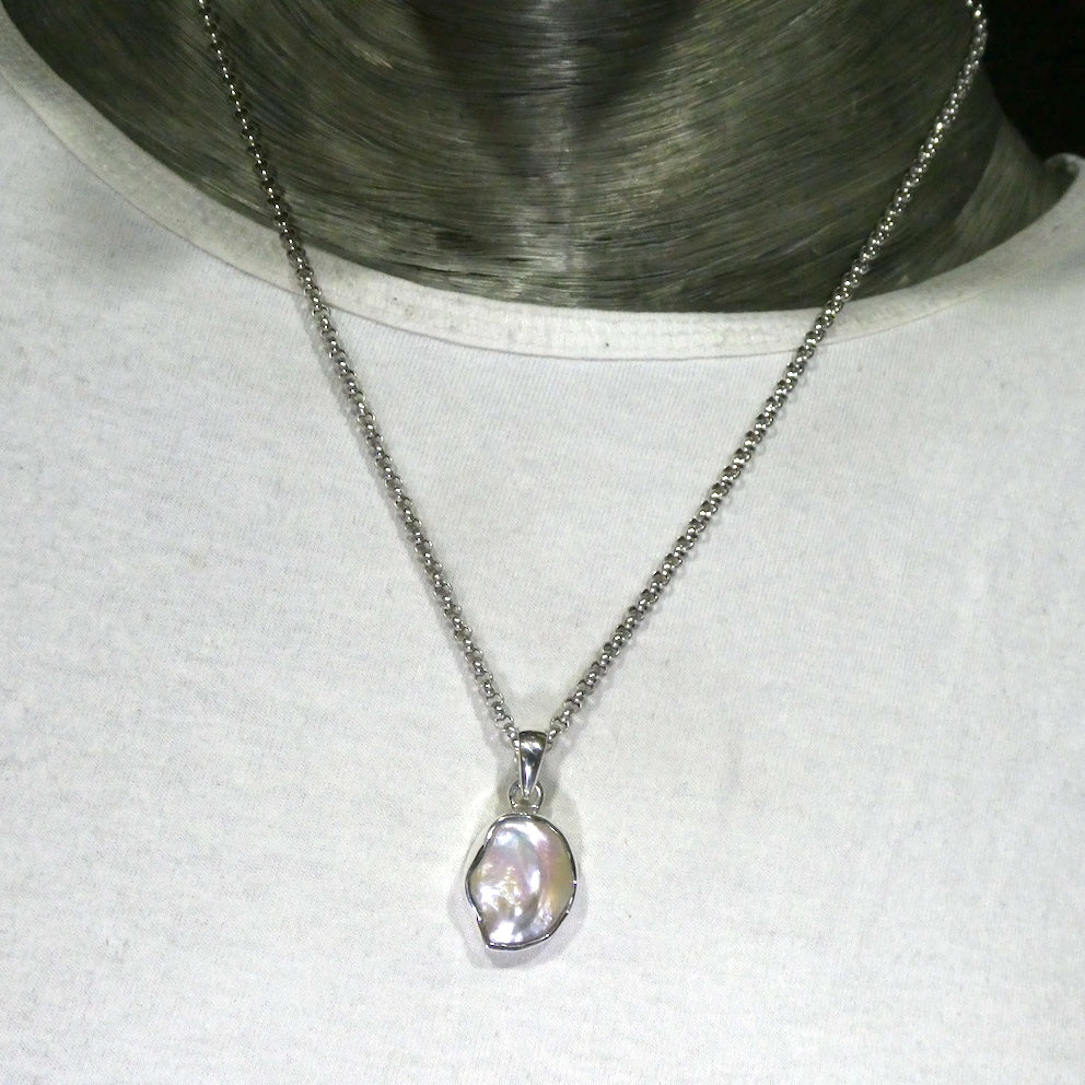 Baroque Pearl Pendant | Natural  Freeform | 925 Sterling Silver | Substantial Open Bezel Setting | Genuine Gems from Crystal Heart Melbourne Australia since 1986
