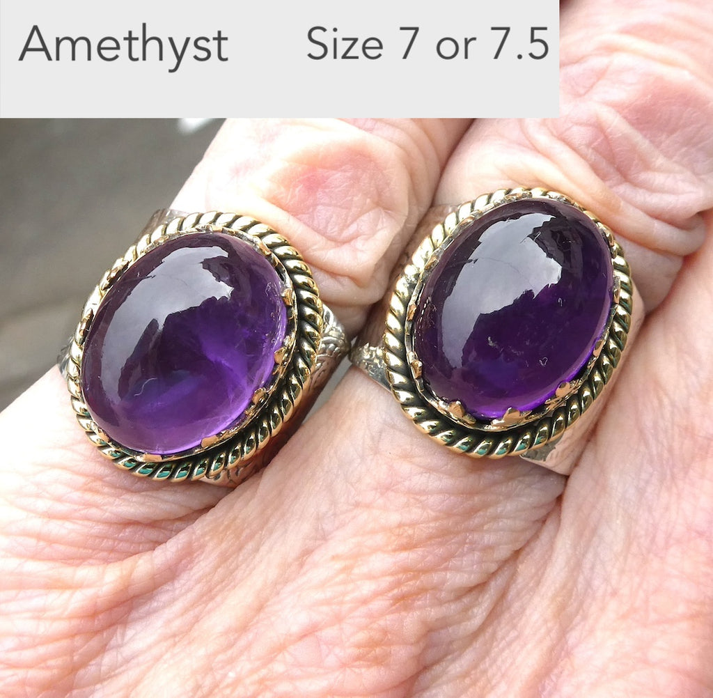 Amethyst Ring | Large Oval Cabochon | 925 Sterling Silver | Gold Plated Crown Setting | Simple Quality Setting | Meditation | Balance | Purifying | Aquarius Pisces | Crystal Heart Melbourne Australia since 1986