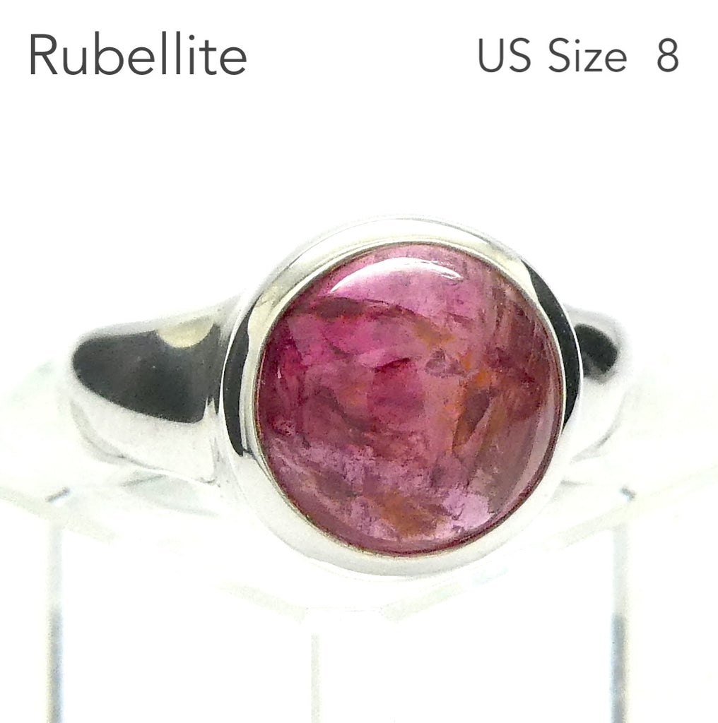 Pink Rubellite Tourmaline Ring | Round Domed Cabochon | 925 Sterling | Bezel Set | US Size 8 | AUS Size P1/2 | Problem solving through insight | Self Empowerment | Loving and passionate | Genuine Gems from Crystal Heart Australia since 1986