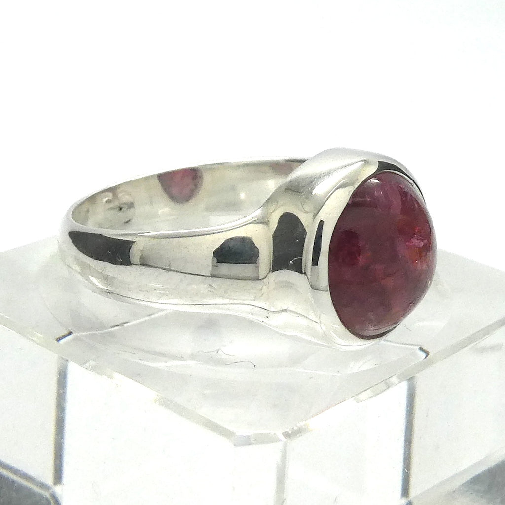 Pink Rubellite Tourmaline Ring | Round Domed Cabochon | 925 Sterling | Bezel Set | US Size 8 | AUS Size P1/2 | Problem solving through insight | Self Empowerment | Loving and passionate | Genuine Gems from Crystal Heart Australia since 1986