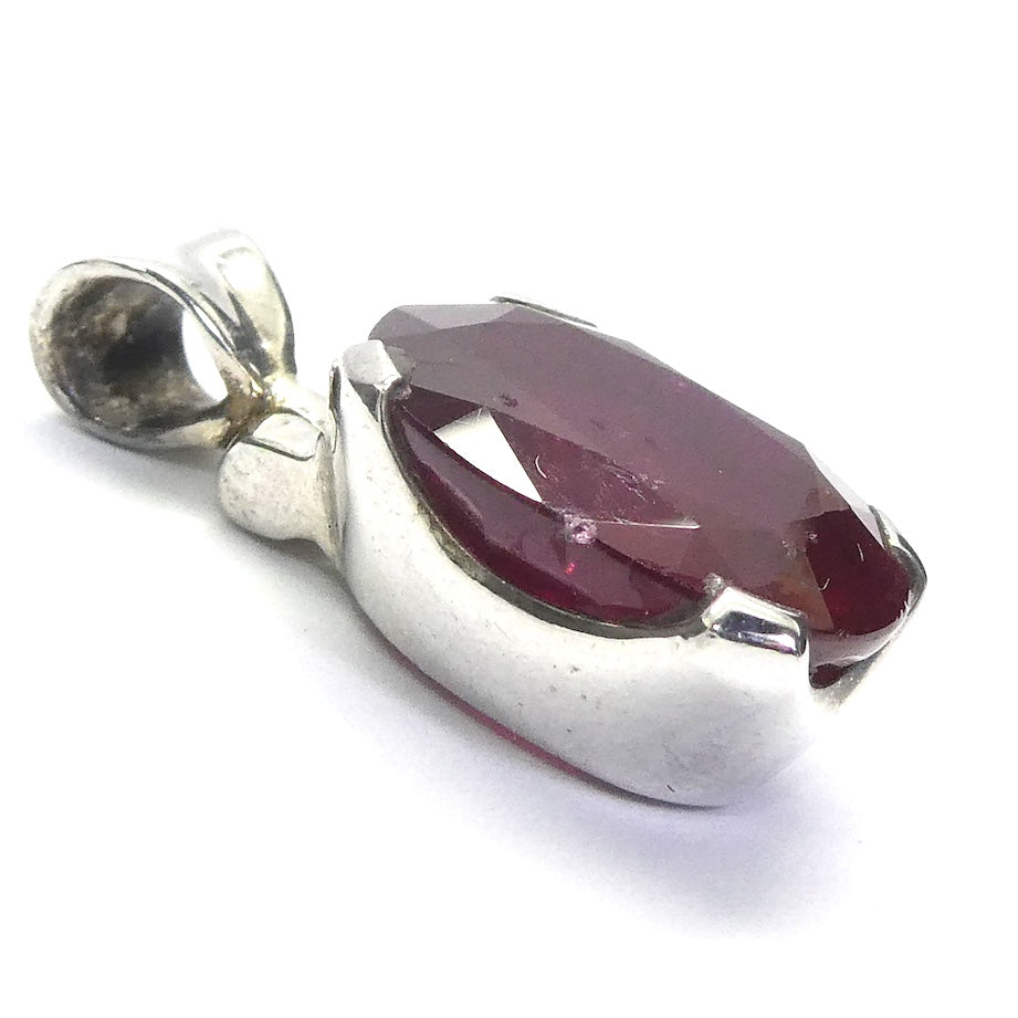 Ruby Pendant | Faceted Oval | Good transparency | Strong Red | Kanchanaburi | Thailand | 925 Sterling Silver | strong Claws | Open Back | Genuine Gems from Crystal Heart Melbourne Australia  since 1986