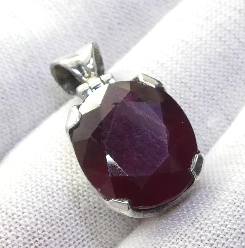 Ruby Pendant | Faceted Oval | Good transparency | Strong Red | Kanchanaburi | Thailand | 925 Sterling Silver | strong Claws | Open Back | Genuine Gems from Crystal Heart Melbourne Australia  since 1986