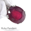 Ruby Pendant | Faceted Oval | Good transparency | Strong Red | Kanchanaburi | Thailand | 925 Sterling Silver | strong Claws | Open Back | Genuine Gems from Crystal Heart Melbourne Australia  since 1986