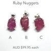 Ruby Ring | Raw Nugget | 925 Sterling Silver  | Open Back | Good translucence and Colour | Lion Heart | Genuine Gems from Crystal Heart Melbourne Australia since 1986