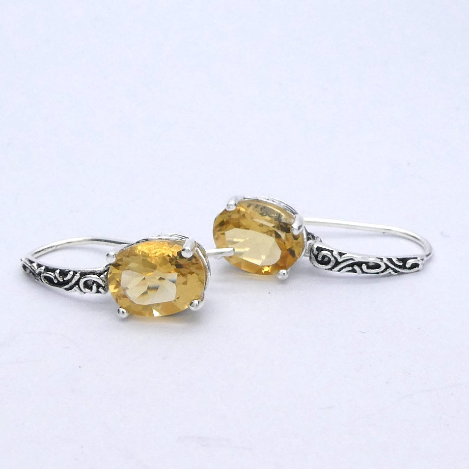 Citrine Earrings | Faceted Ovals | 925 Sterling Silver | Antique Engraved Setting | Aries | Leo | Gemini | Libra | Genuine Gems from Crystal Heart Australia since 1986