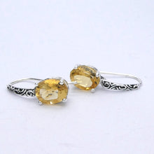 Load image into Gallery viewer, Citrine Earrings | Faceted Ovals | 925 Sterling Silver | Antique Engraved Setting | Aries | Leo | Gemini | Libra | Genuine Gems from Crystal Heart Australia since 1986