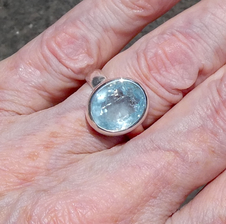 Aquamarine Ring | Faceted Oval | Fine 925 Sterling Silver | US Size 8.75 | AUS Size R | Genuine Gems from Crystal Heart Melbourne Australia since 1986