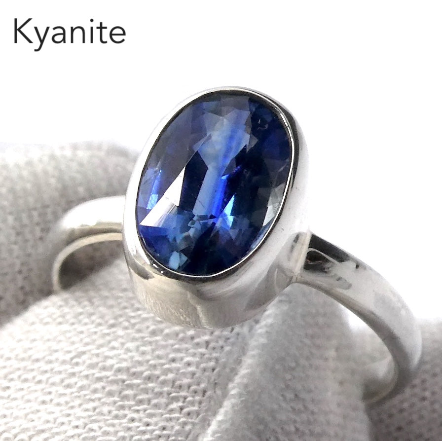 Blue Kyanite Ring | Sapphire Blue | Faceted Oval | 925 Sterling Silver | US Size 7.5 | AUS Size  O1/2 | Block Negativity | Uplift and protect the Heart | Creative Visualisation |Taurus Libra Aries Gemstone | Genuine Gems from Crystal Heart Melbourne Australia since 1986