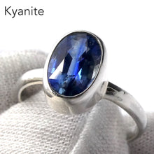 Load image into Gallery viewer, Blue Kyanite Ring | Sapphire Blue | Faceted Oval | 925 Sterling Silver | US Size 7.5 | AUS Size  O1/2 | Block Negativity | Uplift and protect the Heart | Creative Visualisation |Taurus Libra Aries Gemstone | Genuine Gems from Crystal Heart Melbourne Australia since 1986