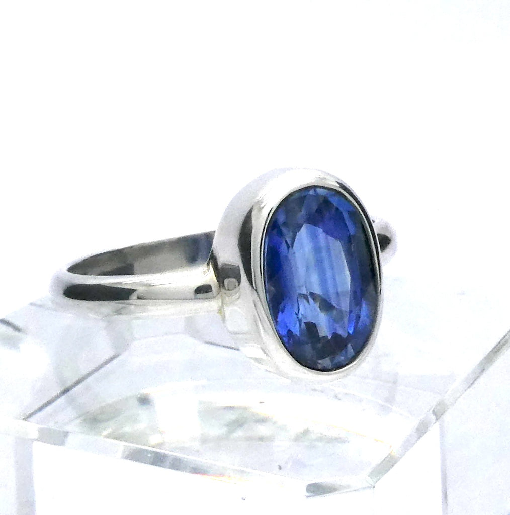 Blue Kyanite Ring | Sapphire Blue | Faceted Oval | 925 Sterling Silver | US Size 7.5 | AUS Size  O1/2 | Block Negativity | Uplift and protect the Heart | Creative Visualisation |Taurus Libra Aries Gemstone | Genuine Gems from Crystal Heart Melbourne Australia since 1986