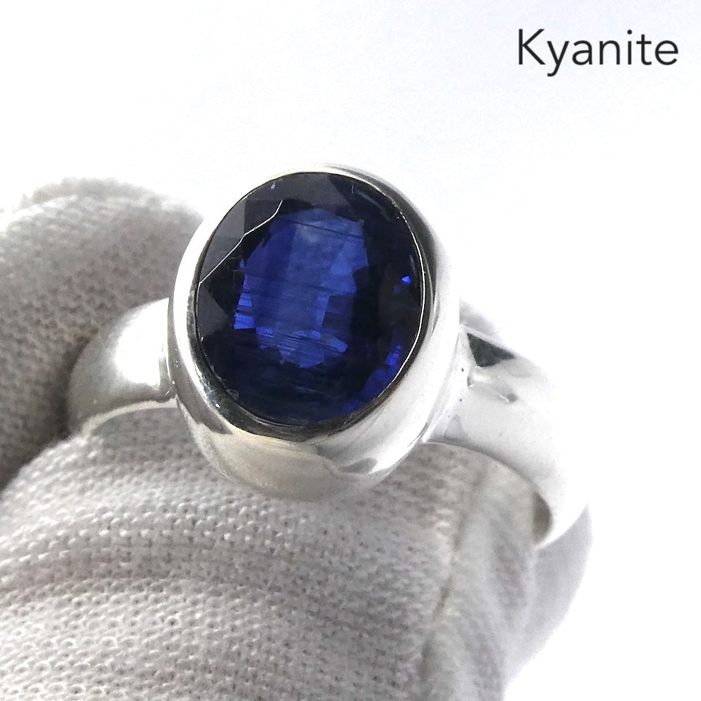 Blue Kyanite Ring | Sapphire Blue | Large Faceted Oval | 925 Sterling Silver | US Size 9.5 | AUS Size S1/2 | Block Negativity | Uplift and protect the Heart | …