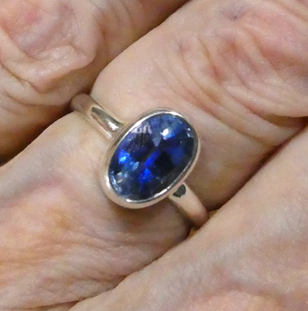 Blue Kyanite Ring | Sapphire Blue | Faceted Oval | 925 Sterling Silver | US Size 7.5 | AUS Size  O1/2 | Block Negativity | Uplift and protect the Heart | Creative Visualisation |Taurus Libra Aries Gemstone | Genuine Gems from Crystal Heart Melbourne Australia since 1986