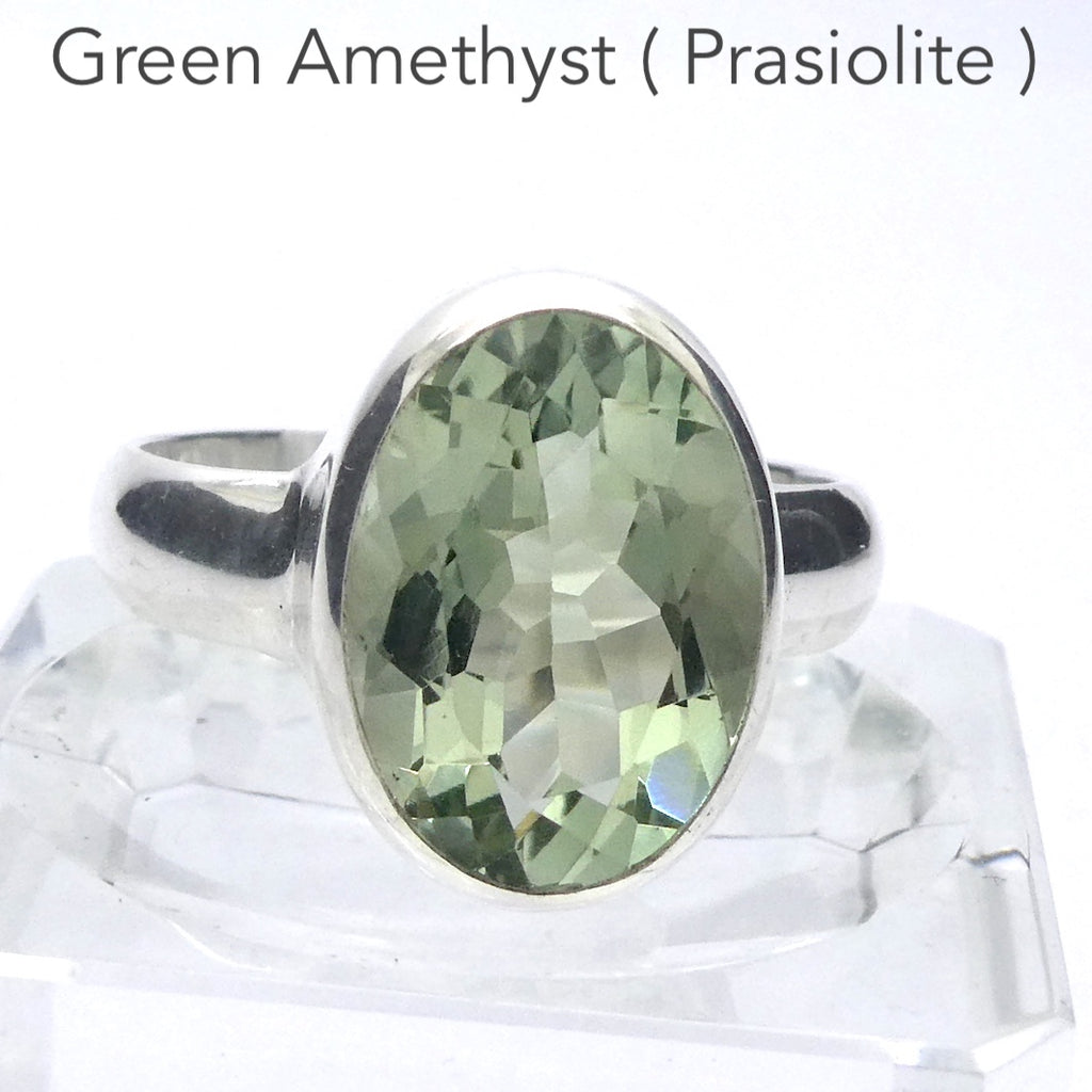 Green Amethyst Prasiolite Ring | Faceted Oval | 925 Sterling Silver | US Size 9.25 | AUS Size S  | Genuine Gems from Crystal Heart Melbourne Australia since 1986