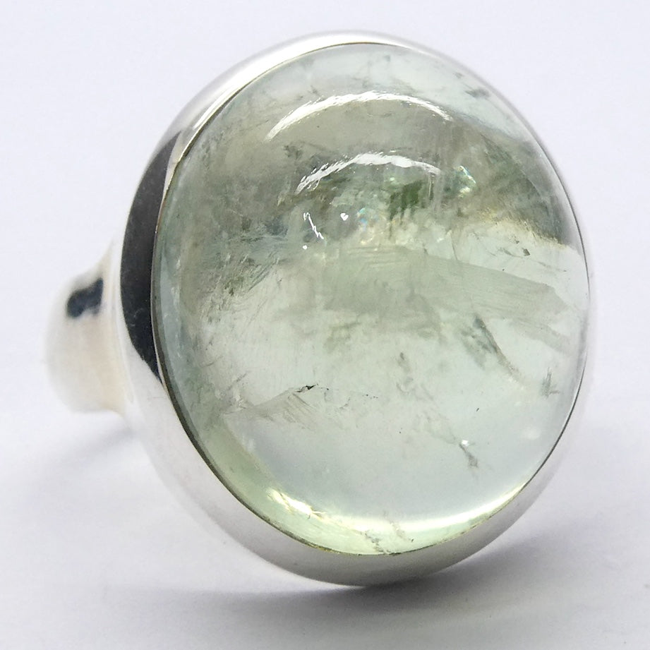 Green Amethyst Prasiolite Ring | Large Domed Cabochon Oval | 925 Sterling Silver | US Size 7.75 | AUS Size P  | Virgo | Capricorn | Genuine Gems from Crystal Heart Melbourne Australia since 1986