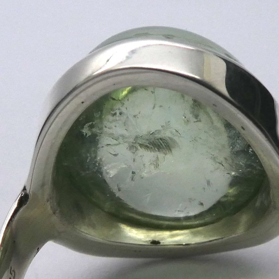 Green Amethyst Prasiolite Ring | Large Domed Cabochon Oval | 925 Sterling Silver | US Size 7.75 | AUS Size P  | Virgo | Capricorn | Genuine Gems from Crystal Heart Melbourne Australia since 1986