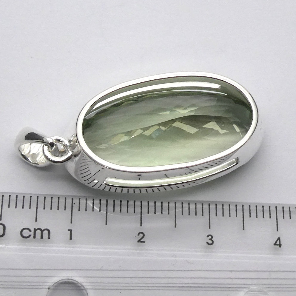 Green Amethyst Prasiolite Pendant | Large Faceted Oval | 925 Sterling Silver | Gentle Heart Healer  | Virgo | Capricorn | Genuine Gems from Crystal Heart Melbourne Australia since 1986