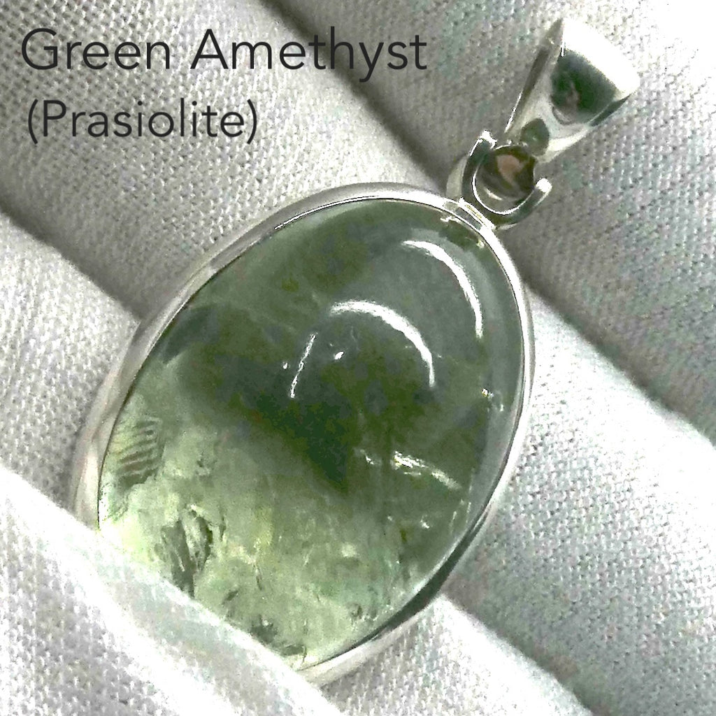 Green Amethyst Prasiolite Pendant | Large Cabochon Oval | 925 Sterling Silver | Gentle Heart Healer  | Virgo | Capricorn | Genuine Gems from Crystal Heart Melbourne Australia since 1986