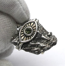 Load image into Gallery viewer, Moldavite over Nickel Iron Meteorite Pendant | Evil Eye Sun Symbol | Campo de Cielo | Slovakia | Natural Freeform Shapes | 925 Sterling Silver | Travel, Safety, Rugged Strength | Silent connected Meditation | Genuine Gems from Crystal Heart Australia since 1986