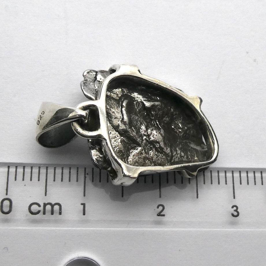 Moldavite over Nickel Iron Meteorite Pendant | Evil Eye Sun Symbol | Campo de Cielo | Slovakia | Natural Freeform Shapes | 925 Sterling Silver | Travel, Safety, Rugged Strength | Silent connected Meditation | Genuine Gems from Crystal Heart Australia since 1986