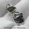 Moldavite Pendant over Metal Meteorite, 925 Silver r5a