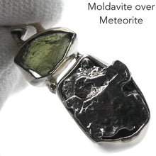 Load image into Gallery viewer, Moldavite Pendant over Metal Meteorite, 925 Silver r5a