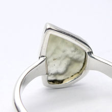 Load image into Gallery viewer, Raw Natural Moldavite Ring | 925 Sterling Silver | Bezel Set | Open back | US Size 7 | Aus Size N1/2 | Green Obsidian | Chechya | Intense Personal Heart Transformation | Scorpio Stone | Genuine Gems from Crystal Heart Melbourne Australia since 1986