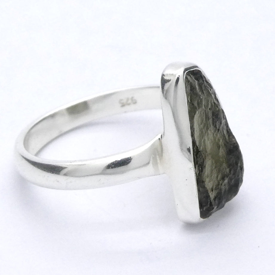 Raw Natural Moldavite Ring | 925 Sterling Silver | Bezel Set | Open back | US Size 5.75 | Aus Size L | Green Obsidian | Chechya | Intense Personal Heart Transformation | Scorpio Stone | Genuine Gems from Crystal Heart Melbourne Australia since 1986