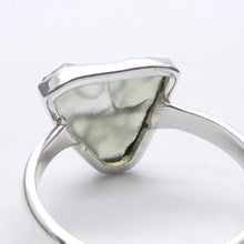 Load image into Gallery viewer, Raw Natural Moldavite Ring | 925 Sterling Silver | Bezel Set | Open back | US Size 8.5 | Aus Size Q1/2 | Green Obsidian | Chechya | Intense Personal Heart Transformation | Scorpio Stone | Genuine Gems from Crystal Heart Melbourne Australia since 1986