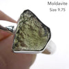 Raw Natural Moldavite Ring | 925 Sterling Silver | Bezel Set | Open back | US Size 9.75 | Aus Size T | Green Obsidian | Chechya | Intense Personal Heart Transformation | Scorpio Stone | Genuine Gems from Crystal Heart Melbourne Australia since 1986