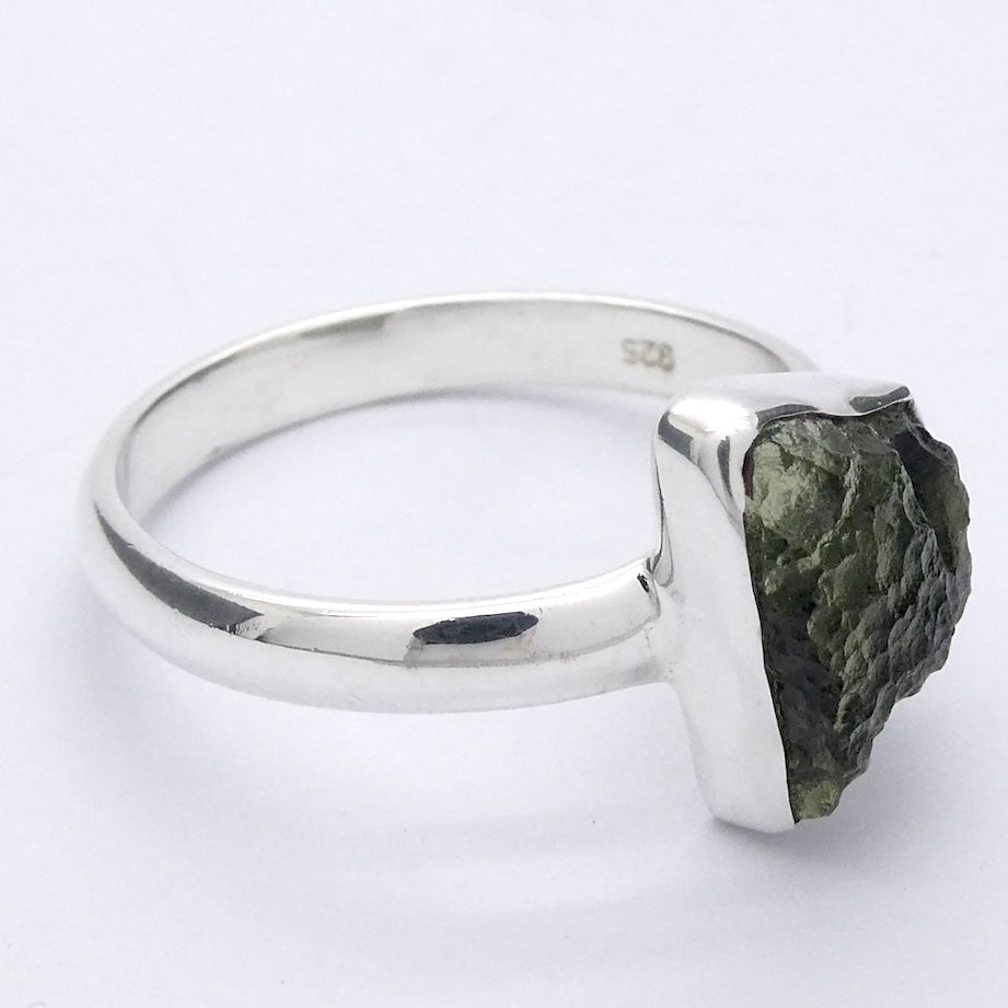 Raw Natural Moldavite Ring | 925 Sterling Silver | Bezel Set | Open back | US Size 9.75 | Aus Size T | Green Obsidian | Chechya | Intense Personal Heart Transformation | Scorpio Stone | Genuine Gems from Crystal Heart Melbourne Australia since 1986