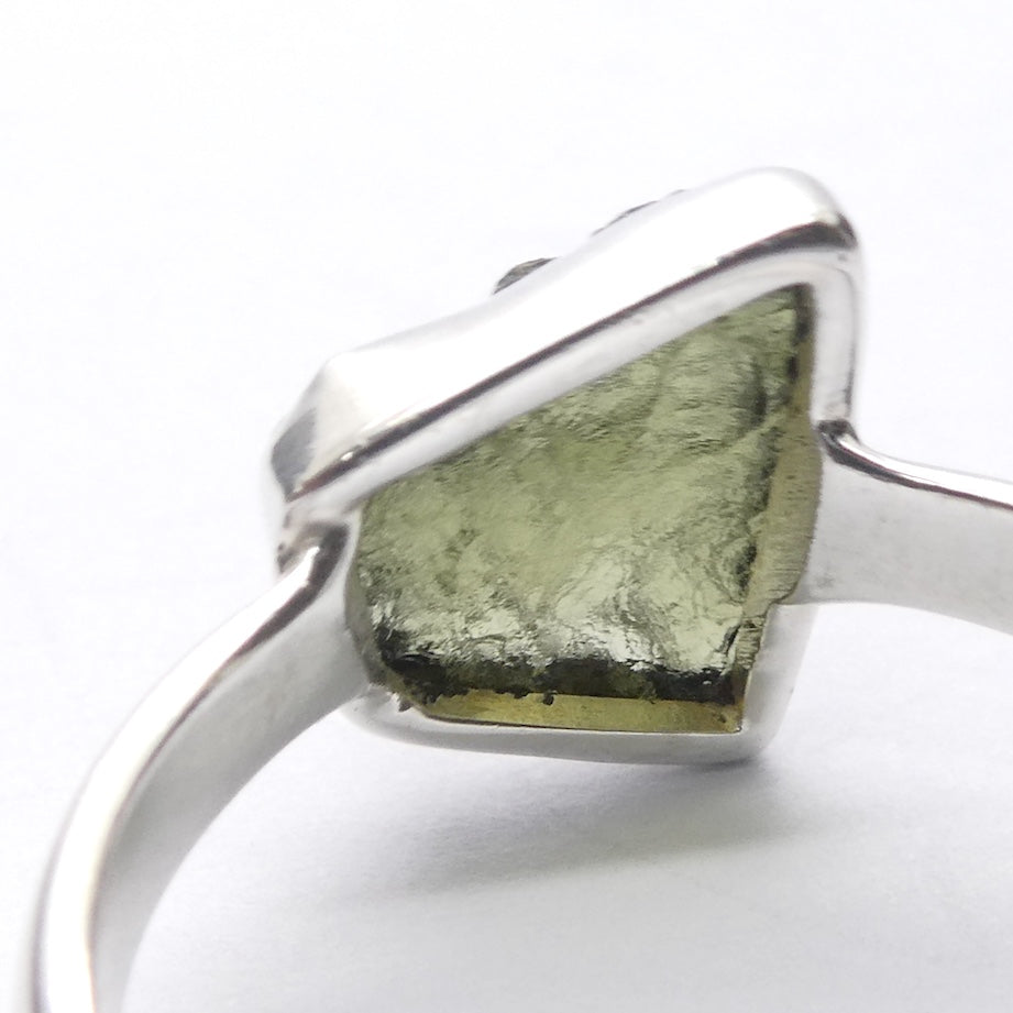 Moldavite Ring, Raw Nugget, 925 Sterling Silver, r5, Size 9.75