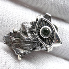 Load image into Gallery viewer, Moldavite over Nickel Iron Meteorite Pendant | Evil Eye Sun Symbol | Campo de Cielo | Slovakia | Natural Freeform Shapes | 925 Sterling Silver | Travel, Safety, Rugged Strength | Silent connected Meditation | Genuine Gems from Crystal Heart Australia since 1986