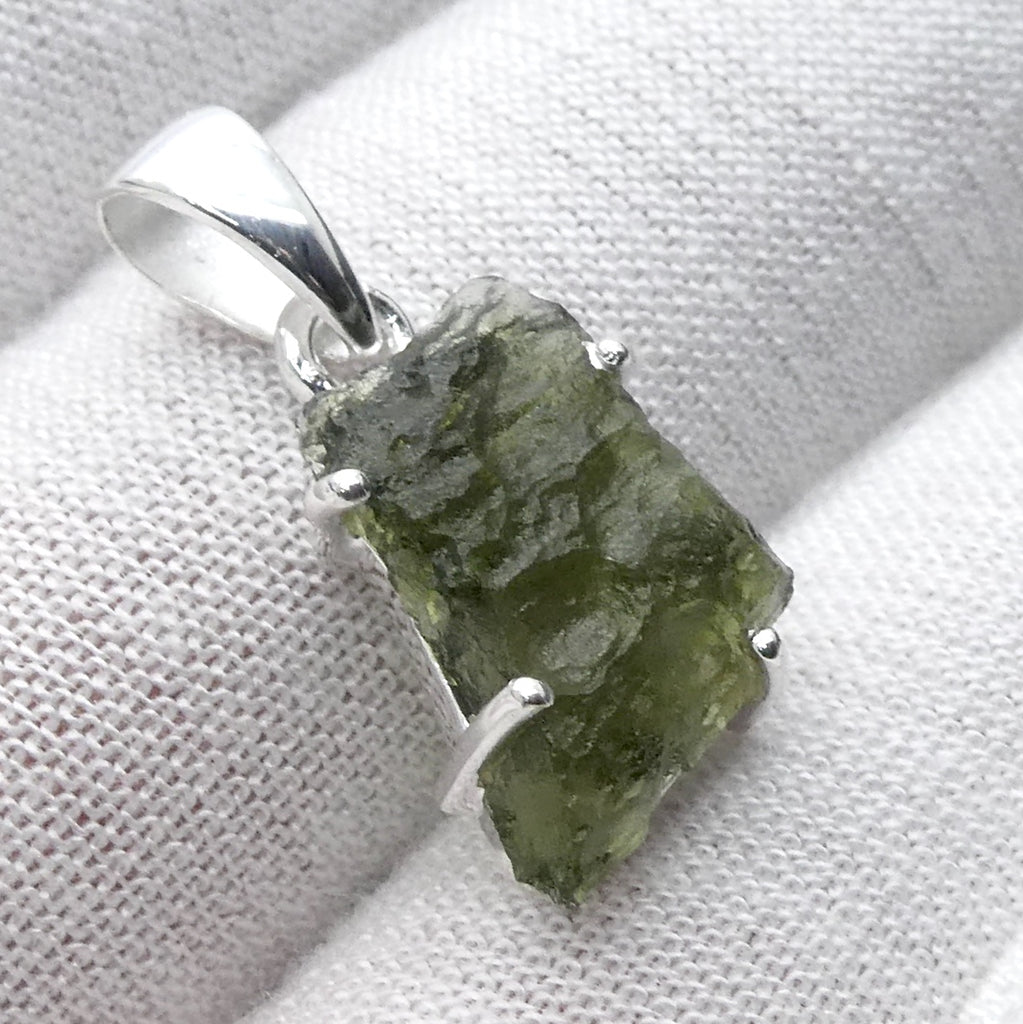 Moldavite Pendant | Raw Natural Moldavite Nugget | 925 Sterling Silver Bezel Setting | Open Back | Natural Green Obsidian | Chechya | Intense Personal Heart Transformation | Scorpio Stone | Genuine Gems from Crystal Heart Melbourne Australia since 1986