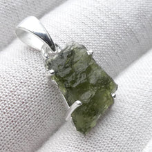 Load image into Gallery viewer, Moldavite Pendant | Raw Natural Moldavite Nugget | 925 Sterling Silver Bezel Setting | Open Back | Natural Green Obsidian | Chechya | Intense Personal Heart Transformation | Scorpio Stone | Genuine Gems from Crystal Heart Melbourne Australia since 1986