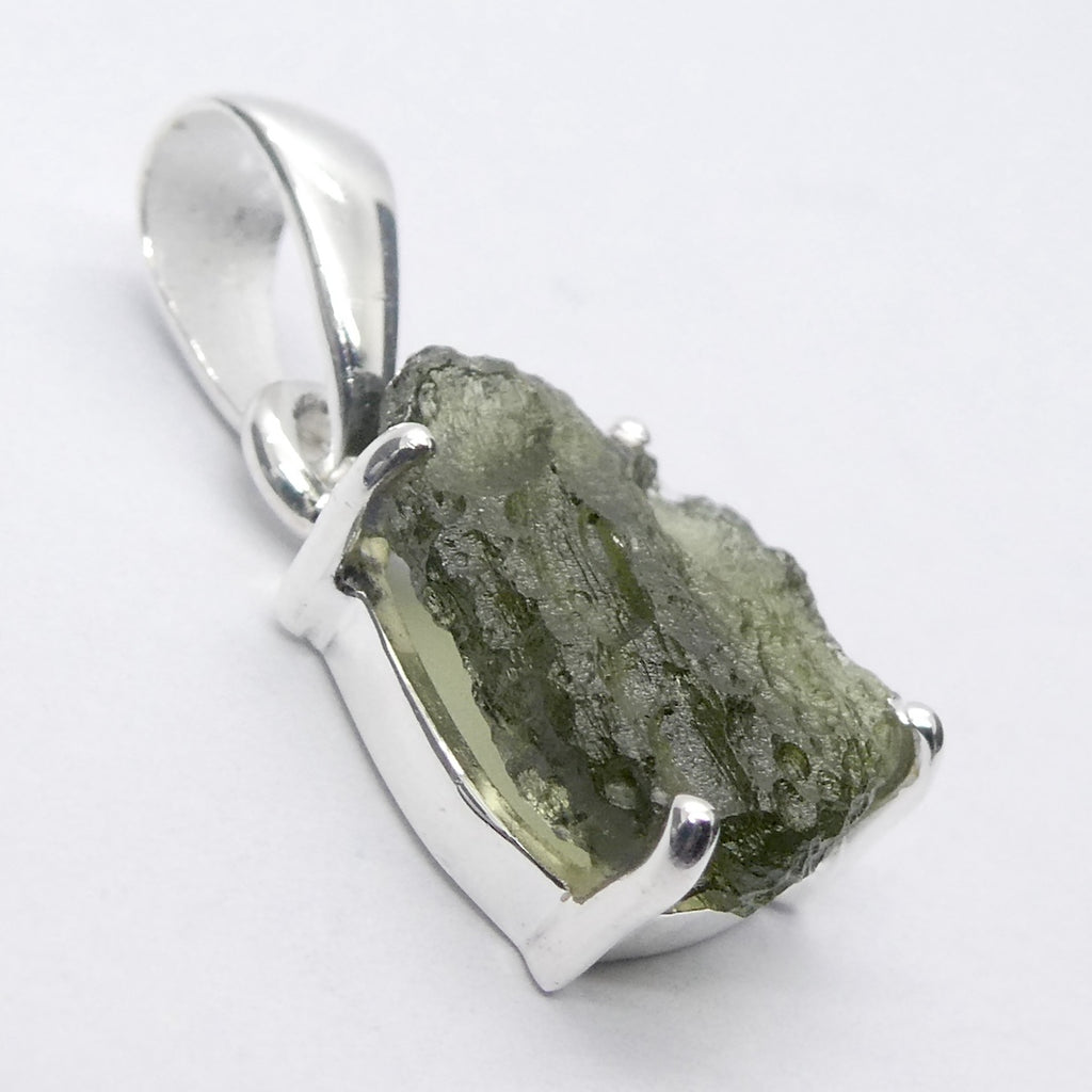 Moldavite Pendant | Raw Natural Moldavite Nugget | 925 Sterling Silver Claw Setting | Open Back | Natural Green Obsidian | Chechya | Intense Personal Heart Transformation | Scorpio Stone | Genuine Gems from Crystal Heart Melbourne Australia since 1986