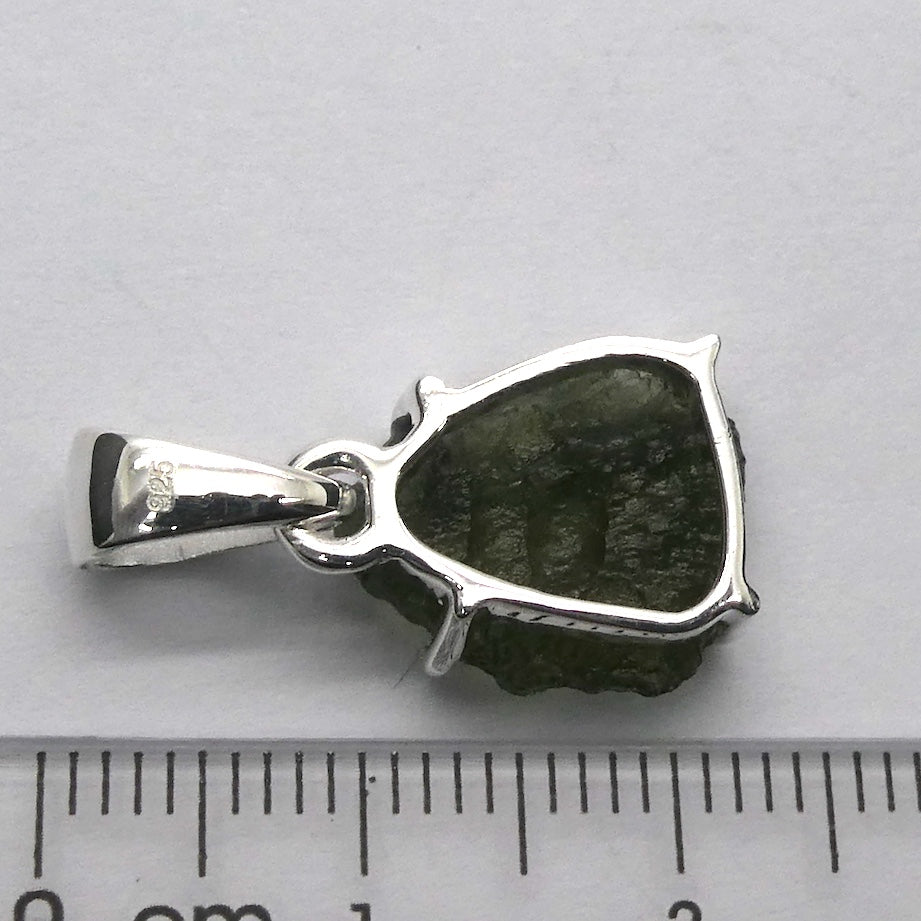 Moldavite Pendant | Raw Natural Moldavite Nugget | 925 Sterling Silver Claw Setting | Open Back | Natural Green Obsidian | Chechya | Intense Personal Heart Transformation | Scorpio Stone | Genuine Gems from Crystal Heart Melbourne Australia since 1986