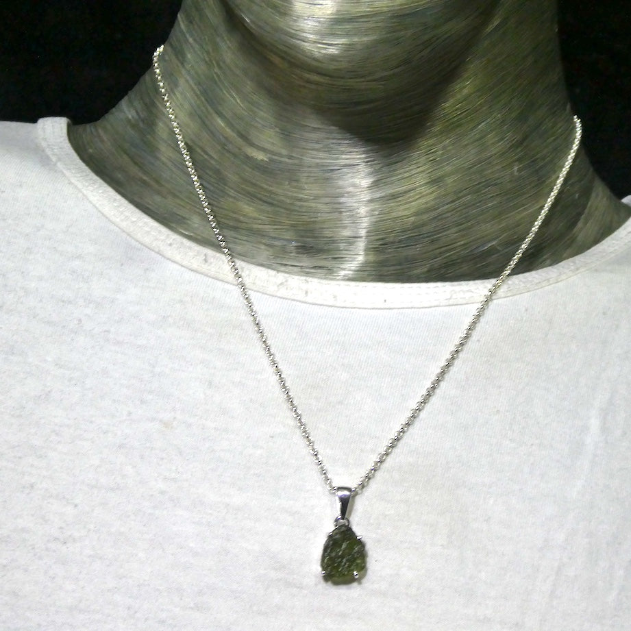 Moldavite Pendant | Raw Natural Moldavite Nugget | 925 Sterling Silver Claw Setting | Open Back | Natural Green Obsidian | Chechya | Intense Personal Heart Transformation | Scorpio Stone | Genuine Gems from Crystal Heart Melbourne Australia since 1986