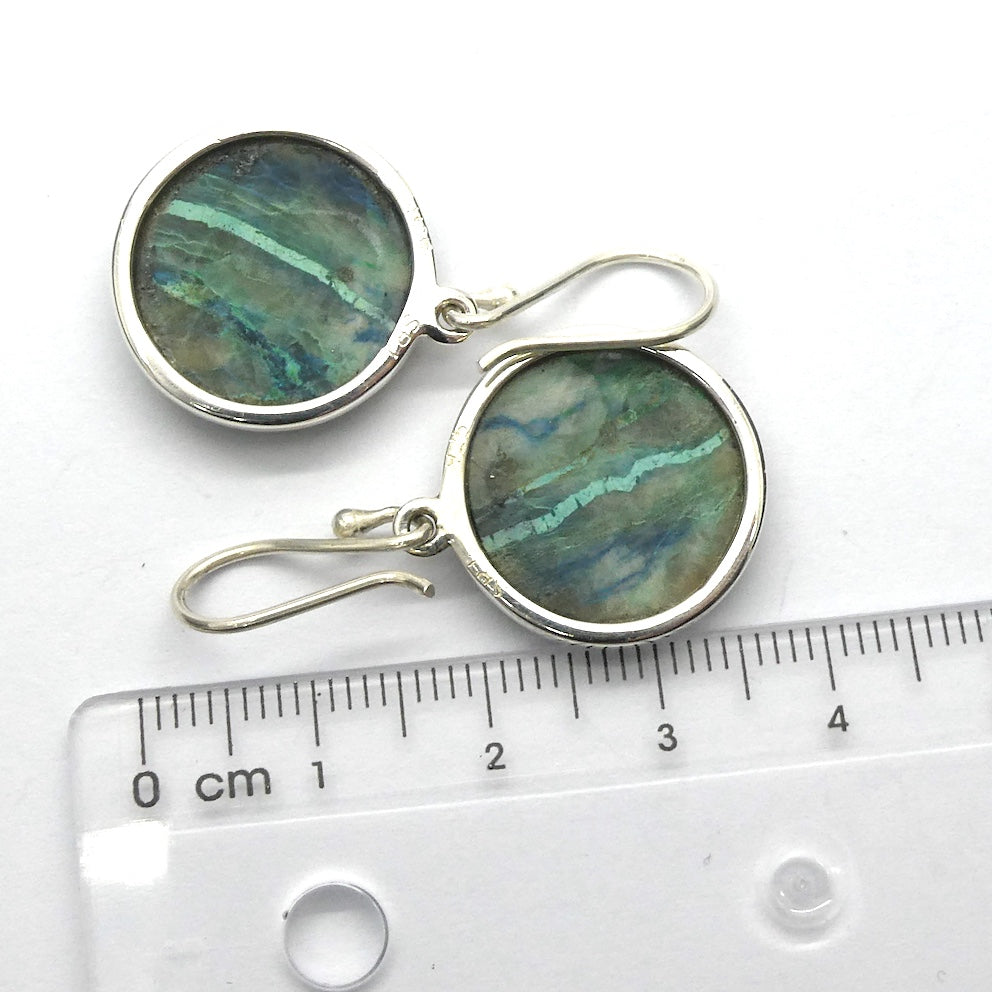 Shattuckite  Earring | Circle Cabochon |  925 Sterling Silver | Bezel set with open back | Cut through Karmic debt | Genuine Gems from Crystal Heart Melbourne Australia since 1986