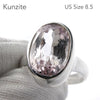 Kunzite Ring |  Faceted Oval | Flawless Brilliant Clear Stone | 925 Sterling Silver |  Deep Bezel Setting with cushioned walls | US Size 8.5 | EU or AU Size Q1/2  | Wisdom of the Heart | Inspire Love with Clarity | Taurus Scorpio Leo | Genuine Gemstones from Crystal heart Melbourne Australia since 1986