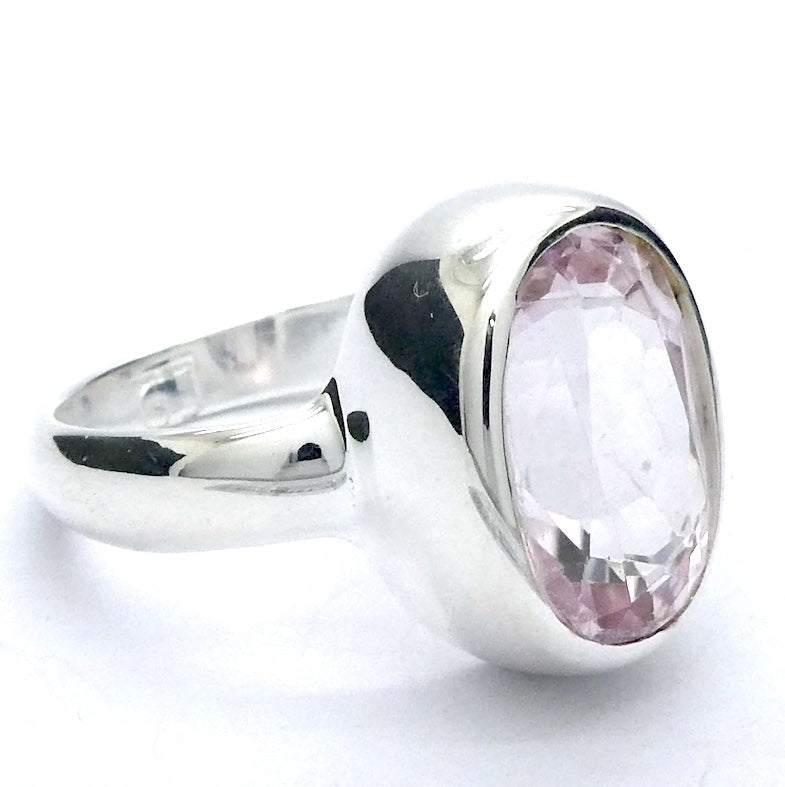 Kunzite Ring |  Faceted Oval | Flawless Brilliant Clear Stone | 925 Sterling Silver |  Deep Bezel Setting with cushioned walls | US Size 8.5 | EU or AU Size Q1/2  | Wisdom of the Heart | Inspire Love with Clarity | Taurus Scorpio Leo | Genuine Gemstones from Crystal heart Melbourne Australia since 1986