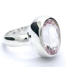 Load image into Gallery viewer, Kunzite Ring |  Faceted Oval | Flawless Brilliant Clear Stone | 925 Sterling Silver |  Deep Bezel Setting with cushioned walls | US Size 8.5 | EU or AU Size Q1/2  | Wisdom of the Heart | Inspire Love with Clarity | Taurus Scorpio Leo | Genuine Gemstones from Crystal heart Melbourne Australia since 1986