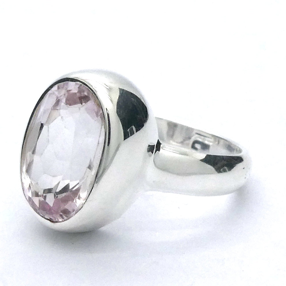 Kunzite Ring |  Faceted Oval | Flawless Brilliant Clear Stone | 925 Sterling Silver |  Deep Bezel Setting with cushioned walls | US Size 8.5 | EU or AU Size Q1/2  | Wisdom of the Heart | Inspire Love with Clarity | Taurus Scorpio Leo | Genuine Gemstones from Crystal heart Melbourne Australia since 1986