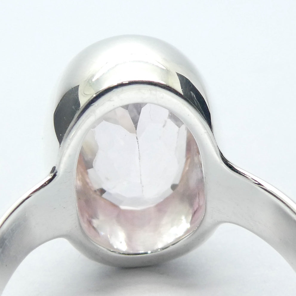 Kunzite Ring |  Faceted Oval | Flawless Brilliant Clear Stone | 925 Sterling Silver |  Deep Bezel Setting with cushioned walls | US Size 8.5 | EU or AU Size Q1/2  | Wisdom of the Heart | Inspire Love with Clarity | Taurus Scorpio Leo | Genuine Gemstones from Crystal heart Melbourne Australia since 1986