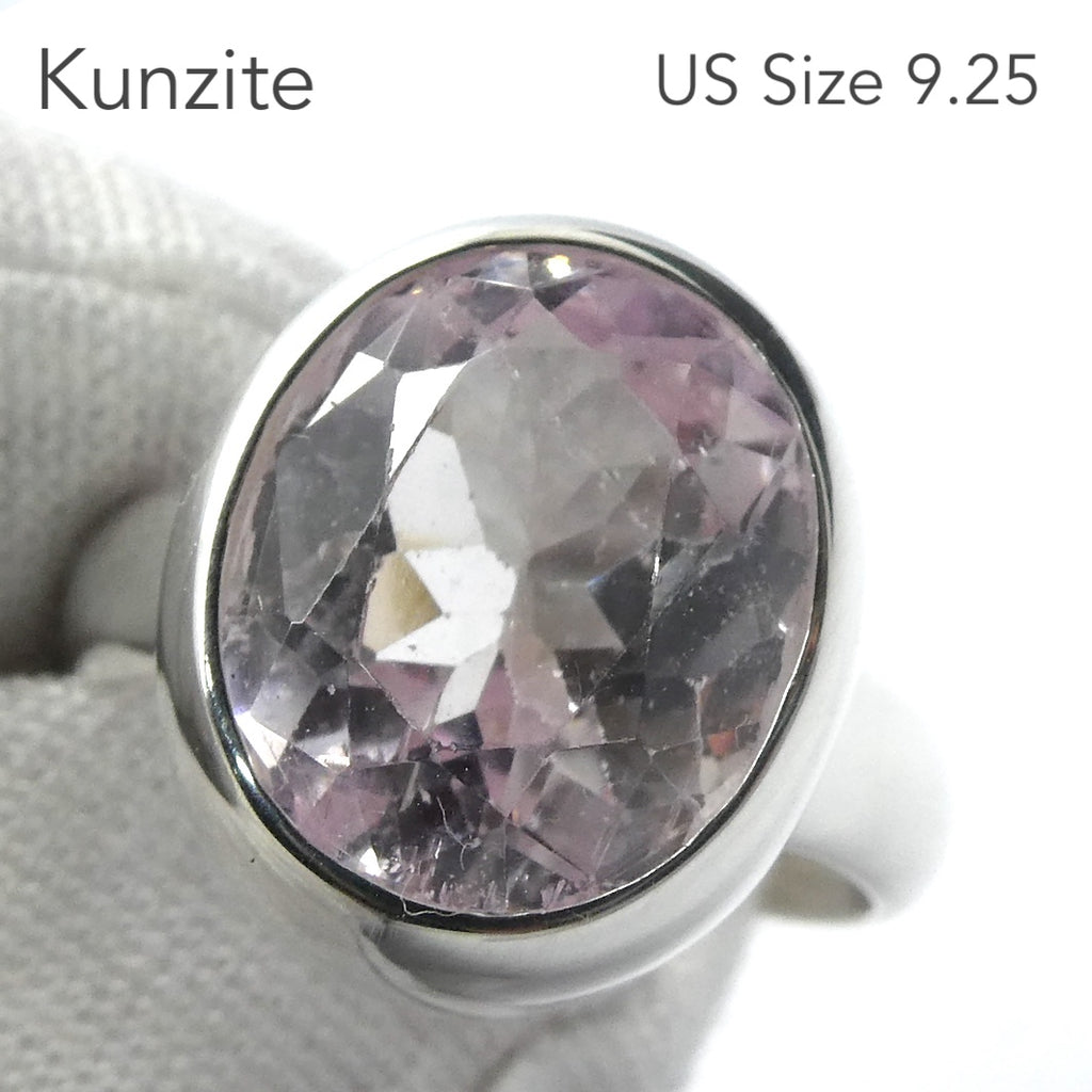 Kunzite Ring |  Faceted Oval | Flawless Brilliant Clear Stone | 925 Sterling Silver |  Deep Bezel Setting with cushioned walls | US Size 9.25 | EU Size S | AU Size S | Wisdom of the Heart | Inspire Love with Clarity | Taurus Scorpio Leo | Genuine Gemstones from Crystal heart Melbourne Australia since 1986