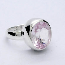 Load image into Gallery viewer, Kunzite Ring |  Faceted Oval | Flawless Brilliant Clear Stone | 925 Sterling Silver |  Deep Bezel Setting with cushioned walls | US Size 9.25 | EU Size S | AU Size S | Wisdom of the Heart | Inspire Love with Clarity | Taurus Scorpio Leo | Genuine Gemstones from Crystal heart Melbourne Australia since 1986