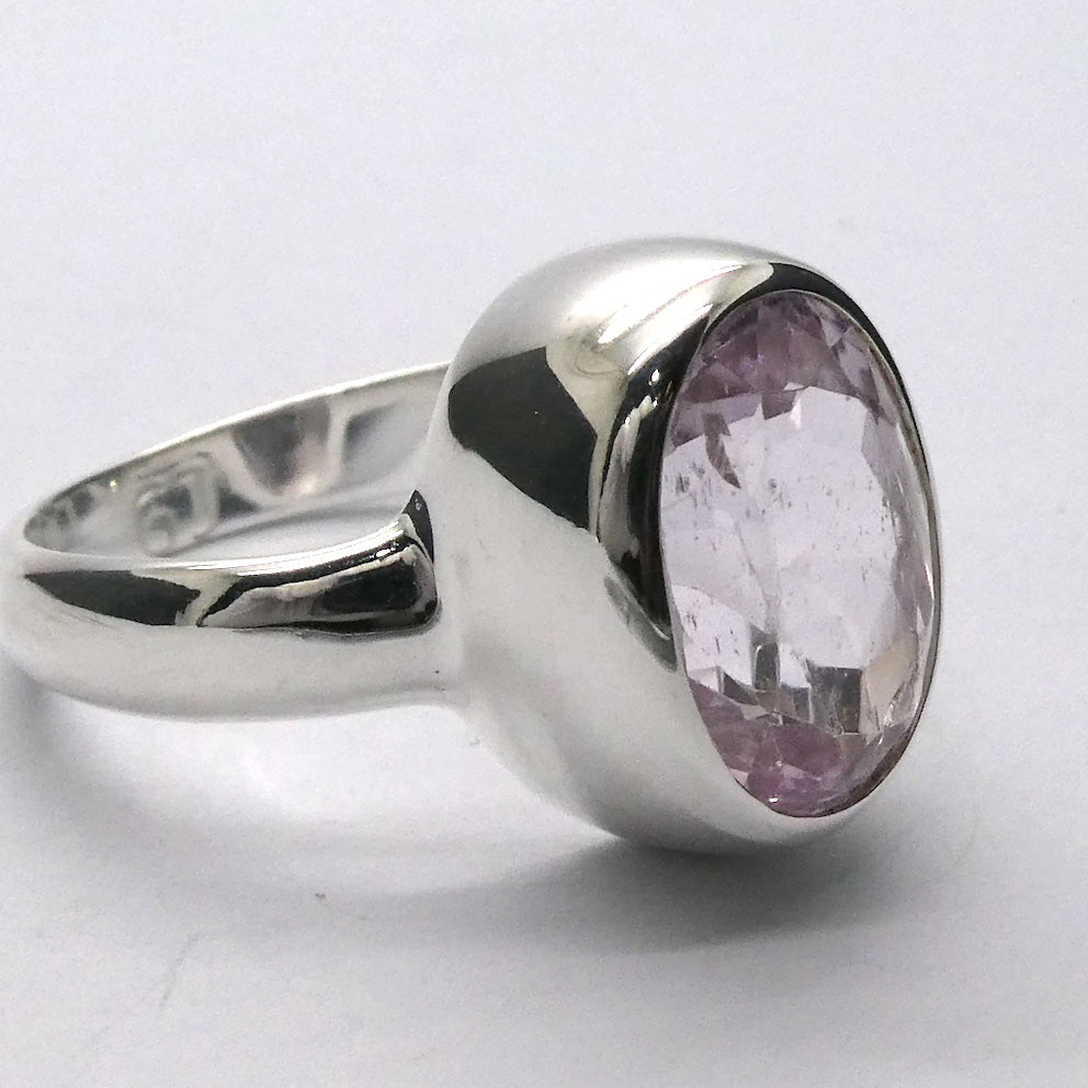 Kunzite Ring |  Faceted Oval | Flawless Brilliant Clear Stone | 925 Sterling Silver |  Deep Bezel Setting with cushioned walls | US Size 9.25 | EU Size S | AU Size S | Wisdom of the Heart | Inspire Love with Clarity | Taurus Scorpio Leo | Genuine Gemstones from Crystal heart Melbourne Australia since 1986