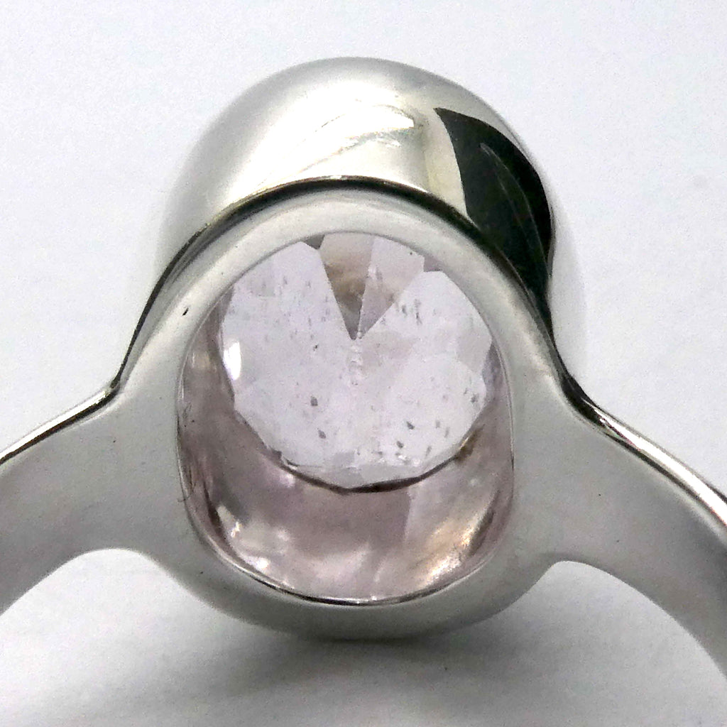 Kunzite Ring |  Faceted Oval | Flawless Brilliant Clear Stone | 925 Sterling Silver |  Deep Bezel Setting with cushioned walls | US Size 9.25 | EU Size S | AU Size S | Wisdom of the Heart | Inspire Love with Clarity | Taurus Scorpio Leo | Genuine Gemstones from Crystal heart Melbourne Australia since 1986