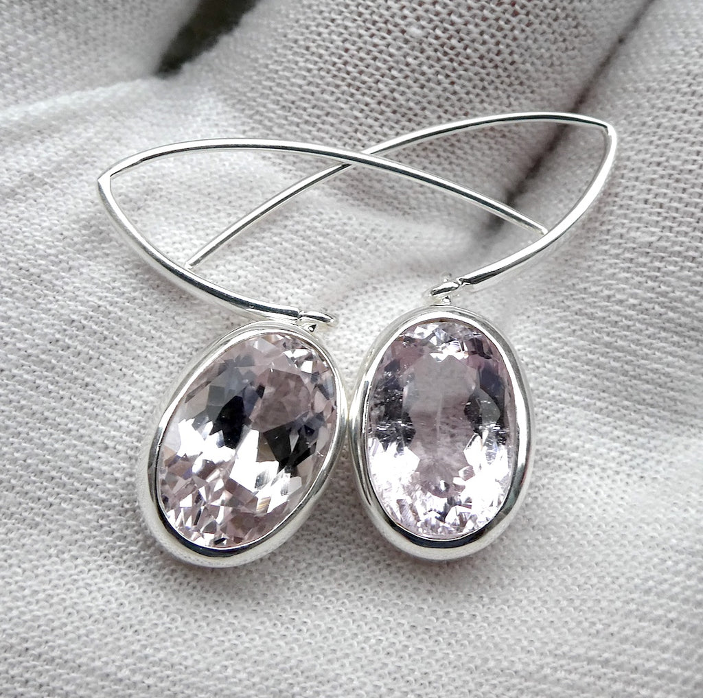 Kunzite Earrings | Faceted Ovals | Brilliant Light | Clear Stone with minor inclusions | 925 Sterling Silver |  Deep Bezel Setting with cushioned walls | Wisdom of the Heart | Inspire Love with Clarity | Taurus Scorpio Leo | Genuine Gems from Crystal heart Melbourne Australia since 1986