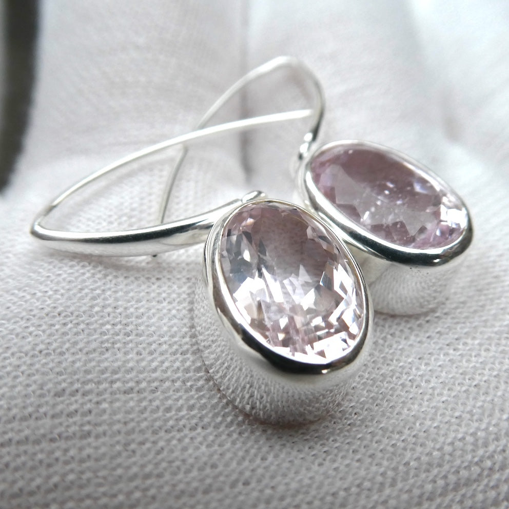 Kunzite Earrings | Faceted Ovals | Brilliant Light | Clear Stone with minor inclusions | 925 Sterling Silver |  Deep Bezel Setting with cushioned walls | Wisdom of the Heart | Inspire Love with Clarity | Taurus Scorpio Leo | Genuine Gems from Crystal heart Melbourne Australia since 1986