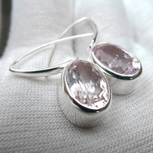 Load image into Gallery viewer, Kunzite Earrings | Faceted Ovals | Brilliant Light | Clear Stone with minor inclusions | 925 Sterling Silver |  Deep Bezel Setting with cushioned walls | Wisdom of the Heart | Inspire Love with Clarity | Taurus Scorpio Leo | Genuine Gems from Crystal heart Melbourne Australia since 1986